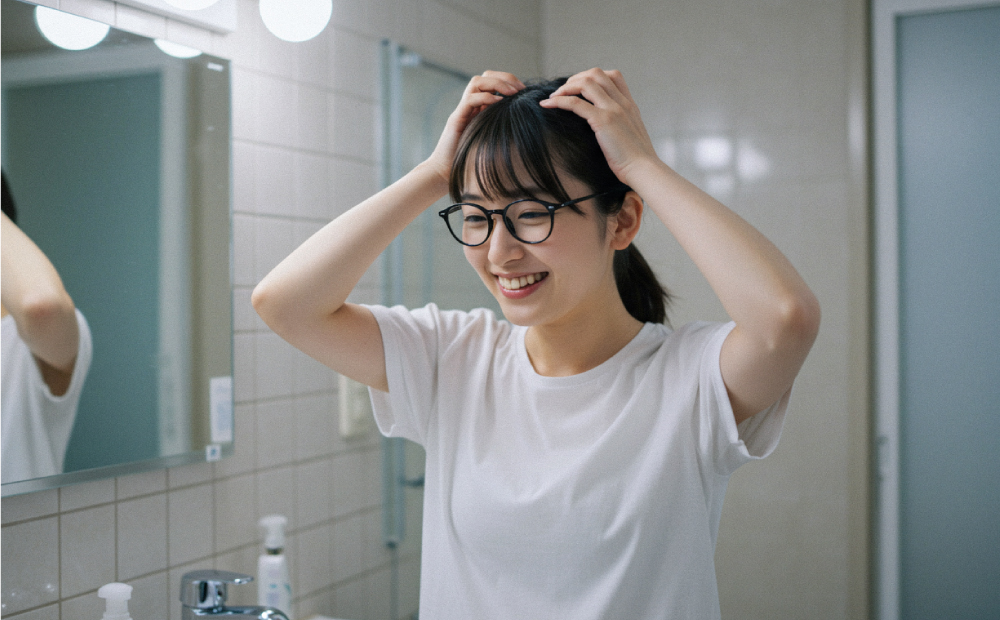 髪がハゲないように頭皮マッサージをする女性