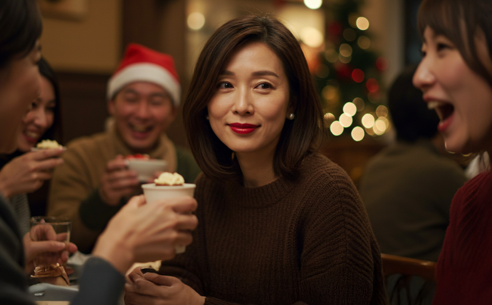 クリスマスにパーティーをする40代の女性